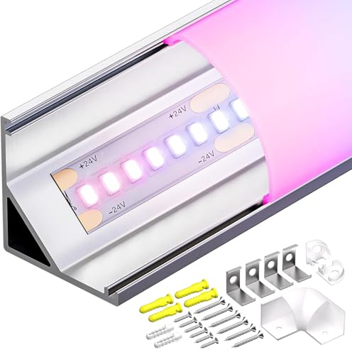 GEEKLUX LED Aluminium Profil 2m x 10 (20m) Led Eckprofil, Led Profil 45 Grad with Milchig Weißer Abdeckung - Endkappen und Montageclips, Schrauben - 2000x15.8×15.8mm