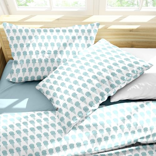 Ruggeri - Set Lenzuola Letto Matrimoniali 4 Pezzi in 100% Cotone di Alta Qualità, Lenzuolo con Angoli 170x200 cm, Lenzuolo Piatto 240x280 cm e 2 Federe 50x80 cm (Gelati Azzurri, Matrimoniale)