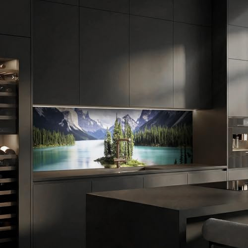 Dedeco Küchenrückwand Motiv: Berge V1, 3mm Aluminium Alu-Platten als Spritzschutz Fliesenspiegel zum Aufkleben Wandschutz wasserfest, UV-Lack matt, alle Untergründe, 240 x 60 cm