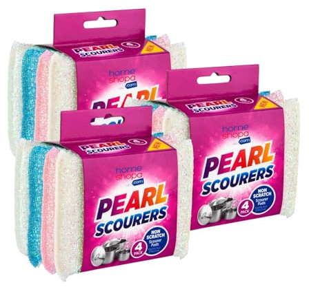 HOMESHOPA Pearl Scouring Pads, 12 Pack Non-Scratch Kitchen Scrubbing Sponge, Washing Up Scourer, Multipurpose Cleaning Dishwashing Reusable Scrubber