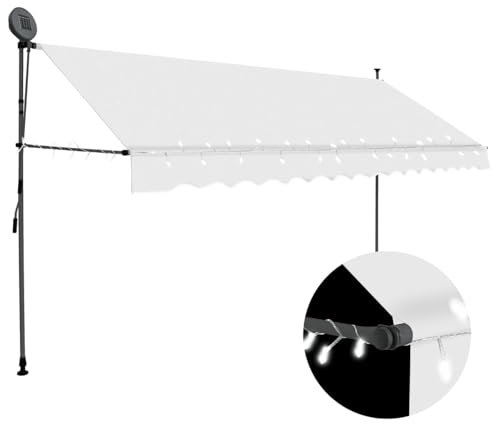 Buzaza Einziehbare Markise Handbetrieben mit LED 400 cm Creme Klemmmarkise Einziehbar, Sonnenschutz für Fenster Terrasse Balkon