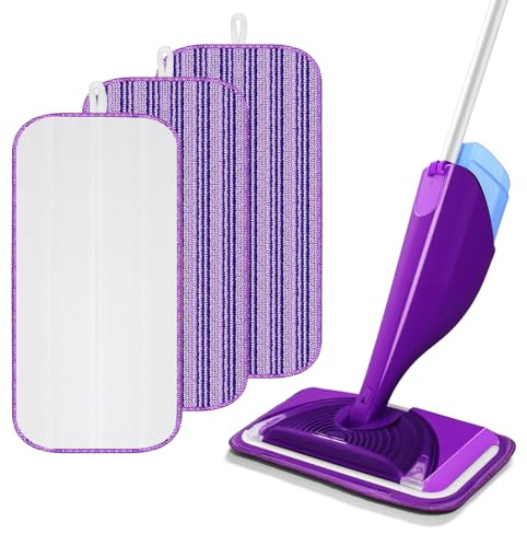 3 Piezas Mopa De Microfibra Recambios, 30x14cm Morado Mopa con Pulverizador Compatible con Swiffer Wetjet, Repuesto Fregona Microfibra para Swiffer Wetjet, para Suelos HúMedos Y Secos | Swiffer Toallitas de suelo húmedas, uso húmedo y seco reutilizable para suelos laminados de madera dura