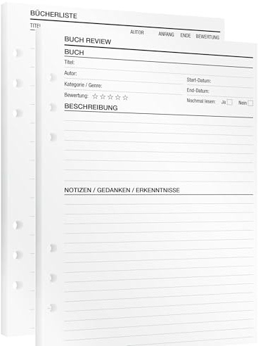 KOMPASS® Lesenotizen | 16 DIN-A5-Einlagen für Ringbuchplaner | Halte Erkenntnisse aus Büchern fest | Ringbuch Kalendereinlagen für Ring-Hefter Journaling | DIN-A5-Format (14,5 cm x 21 cm)