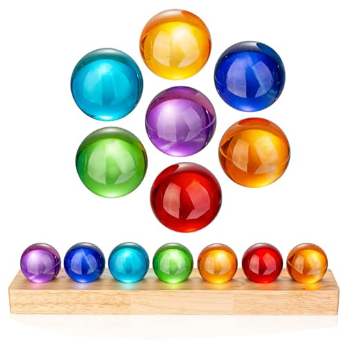 7pcs 40mm Multicolor Crystal Solid Ball Glass Spheres with LED Wooden Base Night Light Decoration Healing Sphere Balls with Stand for Home Living Room - Decorative Balls for Dinner Party Centerpiece