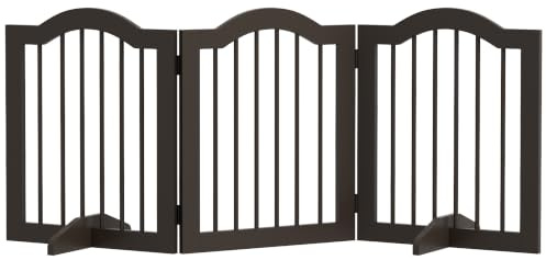 PawHut Cancellino per Cani Pieghevole a 3 Sezioni 154.5x29.5x61cm Caffè | In Legno, Barriera per Cani Piccoli con Piedini, Cancelletto di Sicurezza