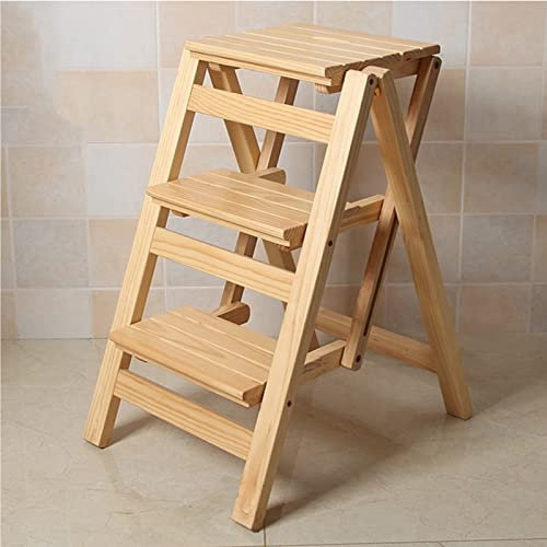 DONGGANSHI Sedia a scaletta in Legno, Sgabello Pieghevole per Uso Domestico, 3 gradini, Sgabello in Legno per scaletta da Interno ed Esterno, Portatile, Multifunzione, libreria, espositore.
