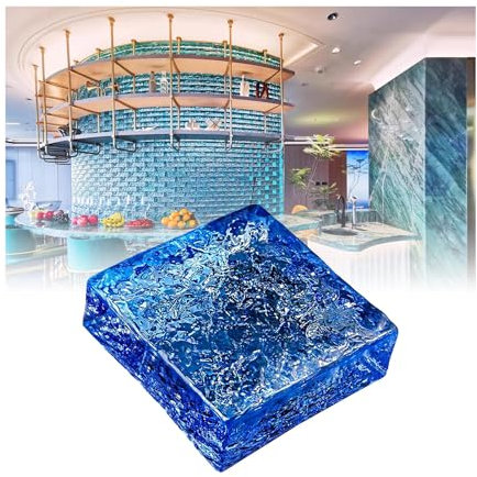 Briques de cristal rectangulaires, Blocs de verre cristal for murs, isolation thermique et phonique, multicolores, 15 x 15 x 4,8 cm(Blue)