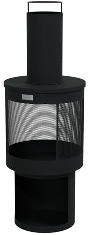 HAGO24 | Gartenkamin | Terrassenofen | Gartenofen | Stahl | Schwarz | Schürhaken | Rund | Outdoor | Kaminrohr | Feuerstelle | Kaminofen