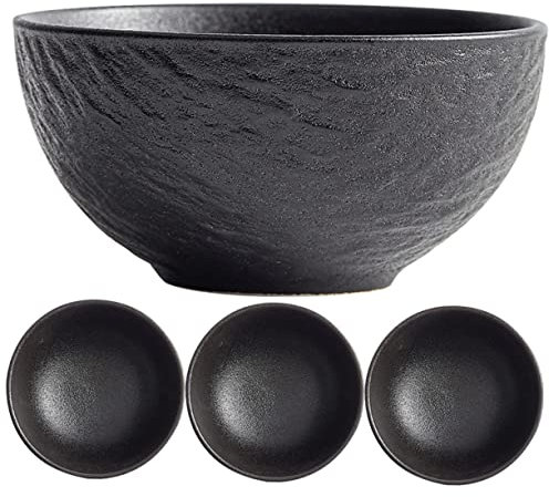 GLEAVI Ciotole Giapponesi Di Riso in Ceramica 4.5 Pollici, Set Da 4 Pezzi, Design Roccia, Resistenti Ad Alta Temperatura, Per Noodles, Zuppe e Insalate, Per Uso Quotidiano e Feste