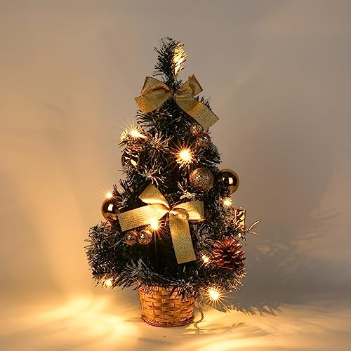 CRTEPST Mini LED Weihnachtsbaum Künstlich Klein Desktop Deko Tannenbaum mit LED Lichterkette Beleuchteter und Baumschmuck Weihnachtskugeln Künstliche Weihnachtsbäume Weihnachts 40CM