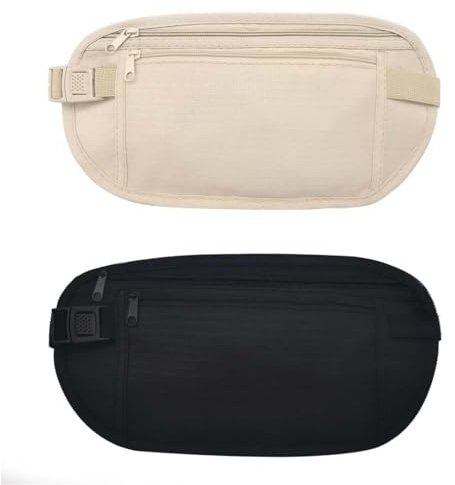 JYNXOR 2 Pcs Verdeckten Geldgürteln,Bauchtasche Diebstahlsicher,Sport Gürteltasche,Sicherheitstasche,Flachem Reisepass-Beutel,Verstellbarer Gürtel Reisetasche,Passend für Mobiltelefone,Pässe,Bargeld