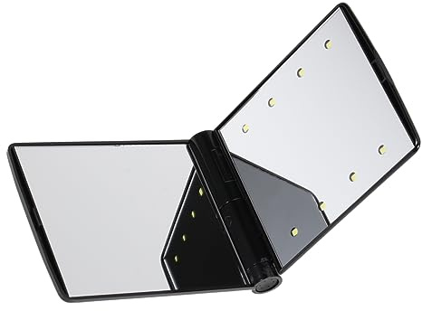 Beaupretty Specchio Compatto per Cosmetici Luci Led, Portatile in Plastica Nera, Riflessione Luminosa e Pieghevole per Uso Casa e Viaggio