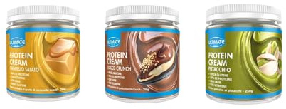 Ultimate-Italia | Protein Cream Variety Pack | Crema Proteica con il 30% di proteine 3 barattoli da 250gr nei gusti Caramello Salato + Pistacchio + Ciocco Crunch