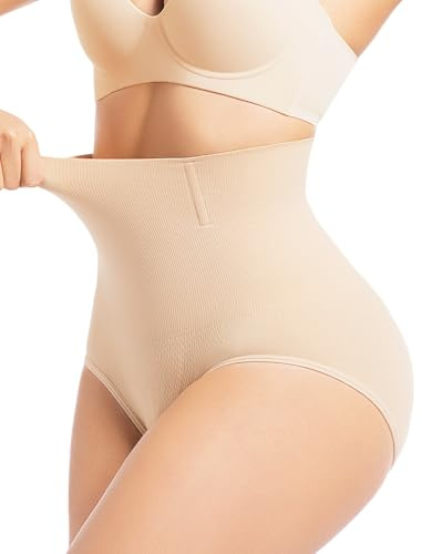 SHAPEMAX Fajas Reductoras Mujer Bragas Postparto, Faja Moldeadora y Reductora Cintura Alta Invisible Sin Costuras, Control Abdomen y Levantamiento de Glúteos Recuperación Postparto Beige XXL