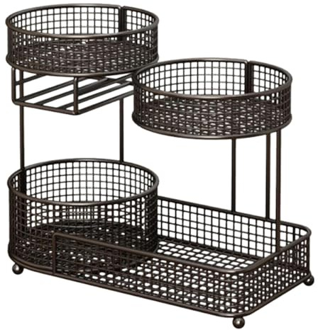 MagiDeal 3-Tier Fruit Basket Kitchen Organizer, Large Capacity, Vegetable Basket with Tissue Holder for Banquets, Dining Rooms And Parties, Black