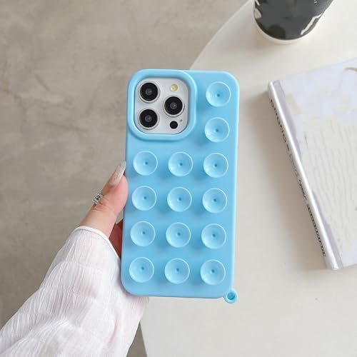YVWUNH Custodia morbida in silicone con ventosa per iPhone 16 Pro Max 17 13 14 11 12 15 Pro Max Plus, antiscivolo, antiurto, color caramella, blu, per iPhone 16