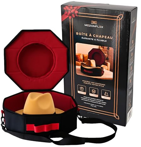Mezonflex | Premium Foldable & Lightweight Hat Box – Western & Fedora Storage – Water-Resistant Oxford Travel Case – Reinforced Lid – Ideal Gift for Holidays, Birthday & Christmas
