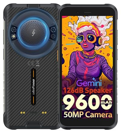 Ulefone RugKing Téléphone Portable Incassable IP68K, 9600mAh, Android 15 Octa-Core, AI Smartphone, 16Go+128Go/TF-2To, Caméra 50MP Étanche 5,99, Haut-Parleur 126dB, LED 126lm, 3-Slots SIM, NFC/OTG/GPS