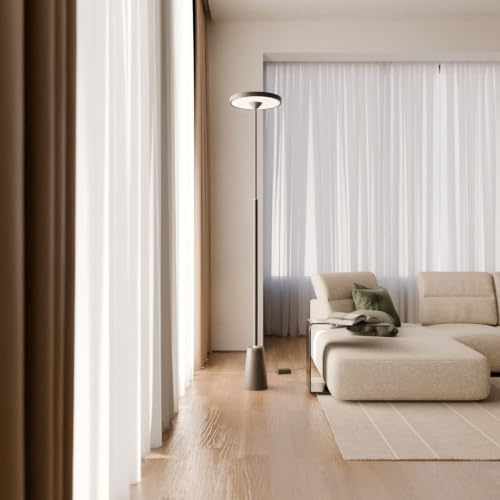 LUMIÈRE Design Stehleuchte 'Nemaris' dimmbar mit Appsteuerung Up Downlight LED Lampe schwarz für Wohnzimmer Schlafzimmer Steinfuß Schwarz