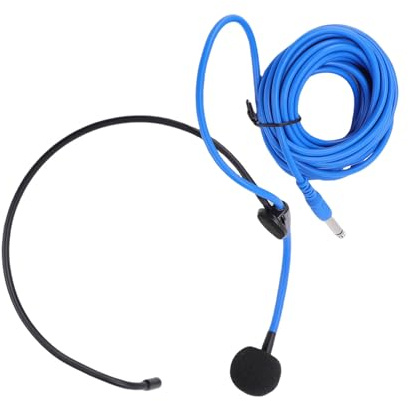 Goshyda Microfono con Cuffia da 6,35 Mm con Cavo da 5 M, Microfono con Asta Cablata Regolabile per Amplificatore Vocale, Mani Libere per Insegnare, Cantare, Coaching e Presentazioni