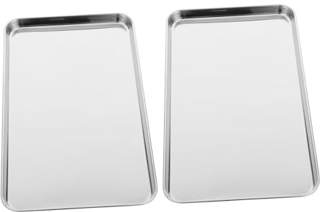 HEANUJJ Lot de 2 Plaques de Cuisson en Acier Inoxydable 2pcs pour Four et Barbecue, Plateau Pâtisserie Réutilisable, Résistant, la Cuisine Professionnelle et Cuisson Maison