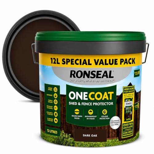 One Coat Fence Life Paint – 12L Dark Oak – Durable, Weatherproof Wood Paint for Fences & Sheds – One Coat Coverage – Fade-Resistant, Quick-Drying Outdoor Protection
