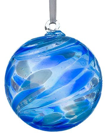 Sienna Glass 10cm September Birthstone Friendship Ball – Handcrafted Mouth-Blown Sapphire-Coloured Glass Ornament – Gift-Boxed Decoration with Hanging Ribbon and Tag – Symbolic Keepsake for Birthdays