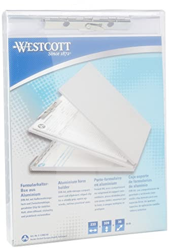 Westcott E-17002 00 Porte-document en aluminium Format A4 Avec compartiment de Rangement/Planchette à pince Ouverture vers Haut
