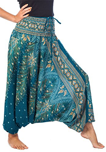 Lofbaz Women's Peacock 2 in 1 Harem Trousers Jumpsuit Teal Green 2XL
