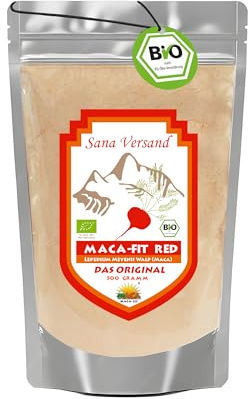 Maca Fit Bio Rotes Maca Pulver 500g – Original aus Peru (Junin), reine Maca-Wurzel, vegan, glutenfrei, ohne Zusatzstoffe, pflanzliches Superfood