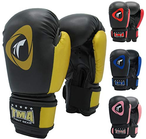 TMA 6 OZ Kids Boxing Gloves Synthetic Leather (Black/Gold, 6 OZ)