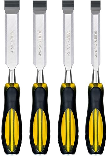 GREBSTK 4 Piece Wood Chisel Set CR-V Steel Sharp Bevel Edge for Woodworking