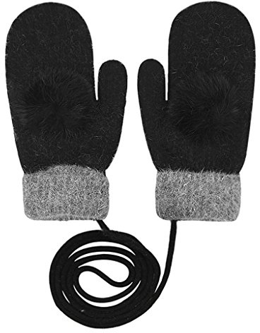 IPENNY Winter Warm Damen Lanyard-Handschuhe Ski Fäustlinge mit Schnur Winddicht Rutschfest Dicke Glove Outdoor Vollfinger Fausthandschuhe Fahrradhandschuhe Skihandschuhe