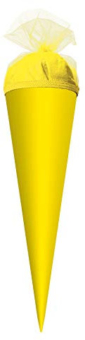 ROTH Bastel-Schultüte klein gelb - 35 cm rund - mit gelbem Tüllverschluss
