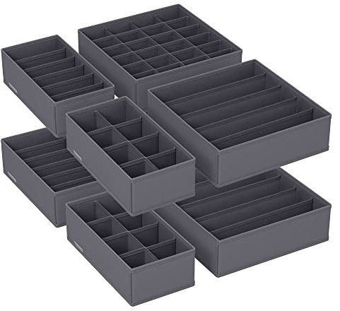 SONGMICS Schubladenteiler, faltbar, für BHs, Höschen, Socken und Krawatten, Aufbewahrungsboxen aus Stoff für Schränke, Grau, RUS08GY