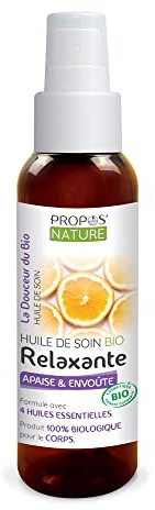 Huile de Massage Relaxante Bio - Synergie de 4 huiles essentielles - Ylang Ylang, Orange douce, Géranium et Lavande - 100% naturelle - Fabriquée en France - 100mlPROPOS'NATURE