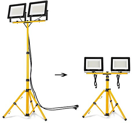 NAIZY Foco Proyector de Construcción LED Luces de Trabajo 200W*2 16000LM Proyector LED Blanco Frío con Trípode y Cable 3M, Reflector LED Luz de Trabajo IP66 para Garaje de Obra