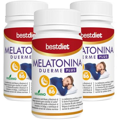 Bestdiet - Melatonine à croquer, vitamine B6 pour favoriser le sommeil profond et le fonctionnement du système nerveux, comprimés pour dormir, végétalien, sans gluten, paquet de 3 pots de 60 comprimés