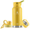IDEUS Insulated Water Bottle with Straw 32 oz (950 ml), with 3 Leak-Proof Wide Mouth Lids Stainless Steel Water Bottles, Keeps Hot & Cold, Great for Hiking & Biking, Bright Yellow