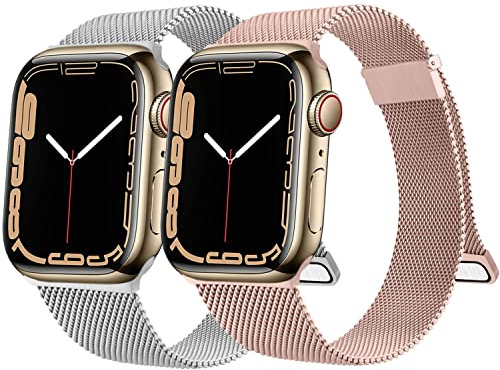 Tobfit [2 PCS] Bracelet Compatible pour Apple Watch 45mm 41mm 44mm 40mm 42mm 38mm, Métal Bracelets en Acier Inoxydable avec Aimant Double pour iWatch Series 8 7 6 5 4 3 2 1 SE
