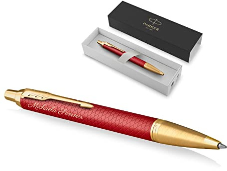 PARKER IM Premium Kugelschreiber mit Gravur | Premium Stift | Geschenkbox | blaue Tinte | edel | personalisiertes Geschenk | Namen | graviert | Jahrestag | Geburtstag (Red G.C.)