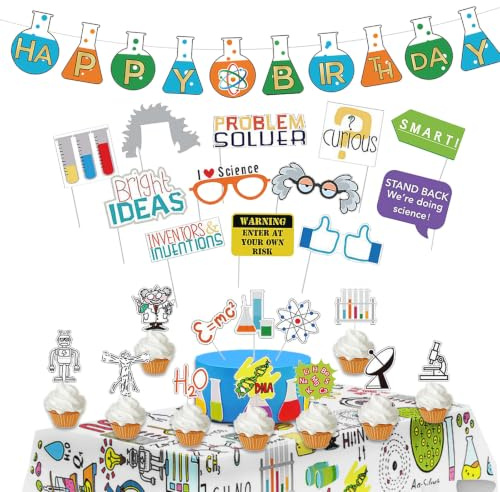 Wissenschaft Dekoration Geburtstag Girlande Experimente Cake Topper Wissenschaftler Fotobox Deko Luftballons Wissenschaftliche Party Tischdecken Chemie Supplies
