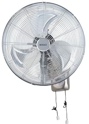 SOGO Ventilador Industrial de Pared 18 Pulgadas Potente 150W para Espacios Grandes - Ventilador Oscilante con Aspas de Metal e Inclinación Ajustable - Ventilador de Pared Silencioso con 3 Velocidades