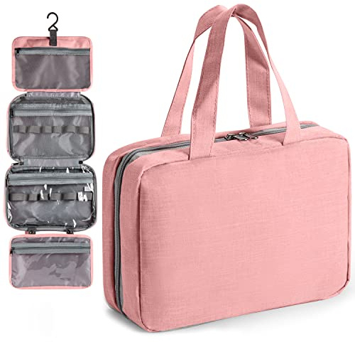 Virklyee Trousse de Toilette Pliable Sac Cosmétique Portable Trousses à Maquillage Suspendue Sac de Toilette de Voyage Oxford Cloth Sac de Rangement Multifonction Sac à Raser(Rosa)