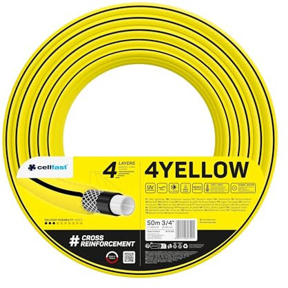 Cellfast Manguera de jardín 4YELLOW 4 capas, con un diámetro de 3/4(19mm) y una longitud de 50 metros.
