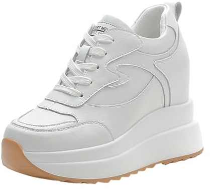 AONEGOLD Sneakers Zeppa Interna Donna Scarpe da Ginnastica Moda Pelle Alte Piattaforma Sportive Casual Scarpe Zeppa Interna con Tacco 10 cm (Bianco 309,Taglia 37)
