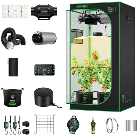 VIVOSUN Smart Growzelt Komplettset 90x90x180cm, mit GrowHub E42A+ | Automatisches Grow-System mit 200W Vollspektrum-LED-Pflanzenlampe und effizientem Belüftungssystem WLAN-integriertes