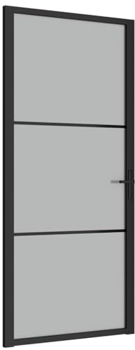vidaXL Innentür Modernes Design Glastür Komplettset Zimmertür Tür Drehtür Wohnungstür mit Montagezubehör 93x201,5cm Schwarz Mattglas Aluminium