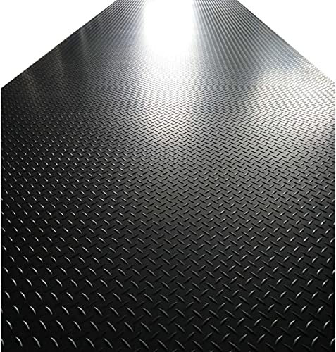 OKUOKA Non-Slip Protector Mat Garage Floor Rubber Mats Black Diamond Plate, Vinyl Flooring Roll, Black, 3mm Thick Eco Friendly (Size : 0.5X0.7m/1.6X2.3ft)