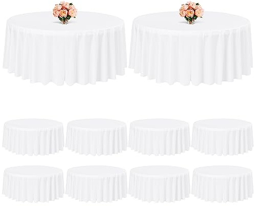 FXKS Confezione da 10 Tovaglie Rotonde in Plastica Bianche 214 cm, Tovaglia di Plastica Monouso, Tovaglia Monouso Impermeabile per Ristoranti, Picnic, Feste, Eventi, Matrimoni e Cene Raffinate